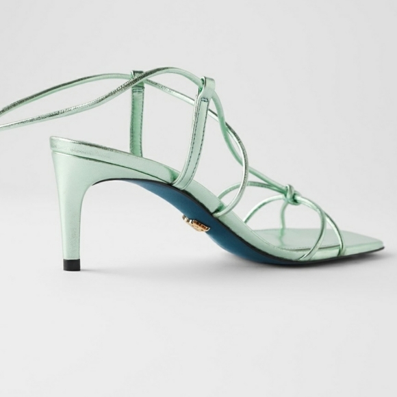 ZARA BLUE COLLECTION GREEN METALLIC LEATHER HEELS - Picture 7 of 12